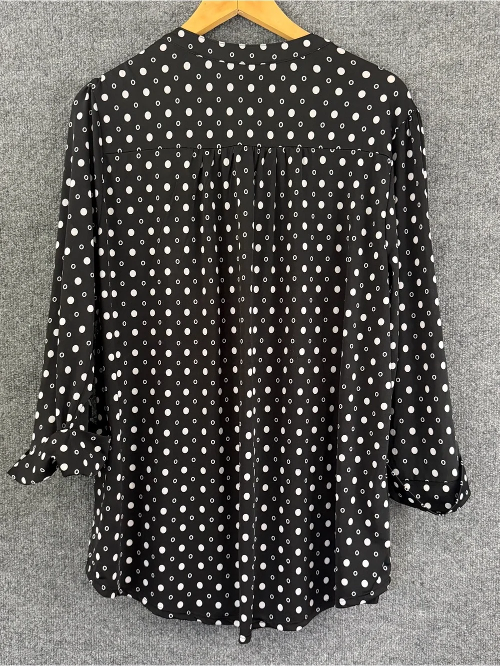 Cocomo Womens 2X Top Black White Dot Print 3/4 Sleeve Office Casual Stretch